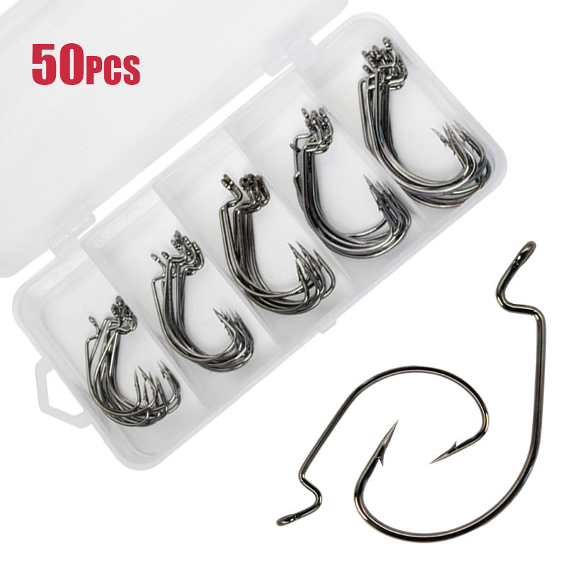 Fishing Hook Barbless - 50 قطعة هوك دودة واسعة الكربون