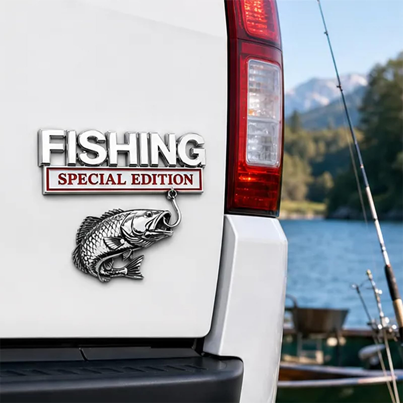 شعار سيارة معدني بتصميم خطاف ا - مراجعة Fishing Hook وسعره